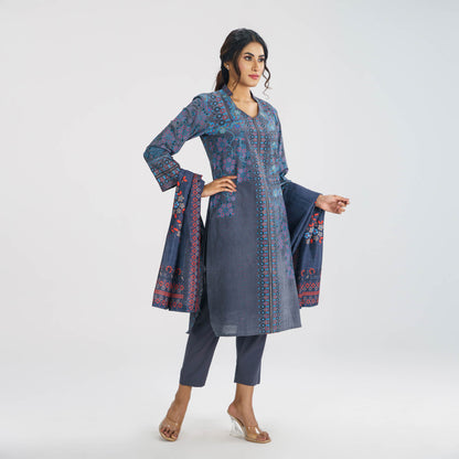 Womens Bluish Grey 3-Piece Ethnic Set