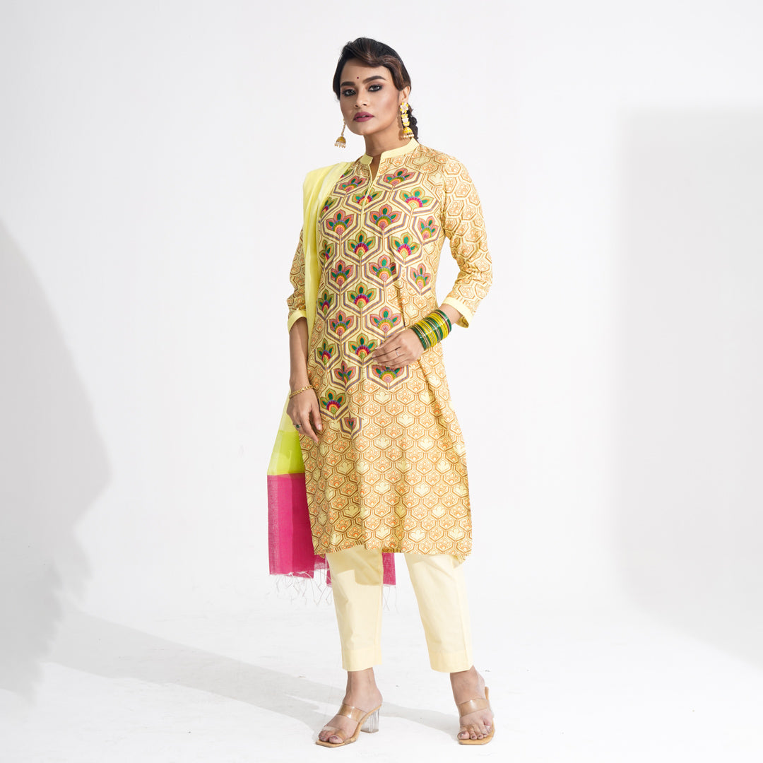 Women Yellow Ethnic Three Piece Set