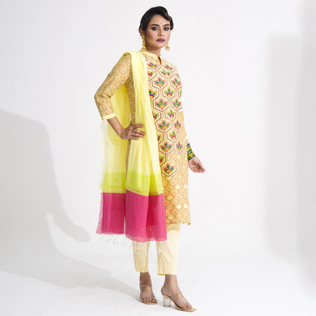 Women Yellow Ethnic Three Piece Set