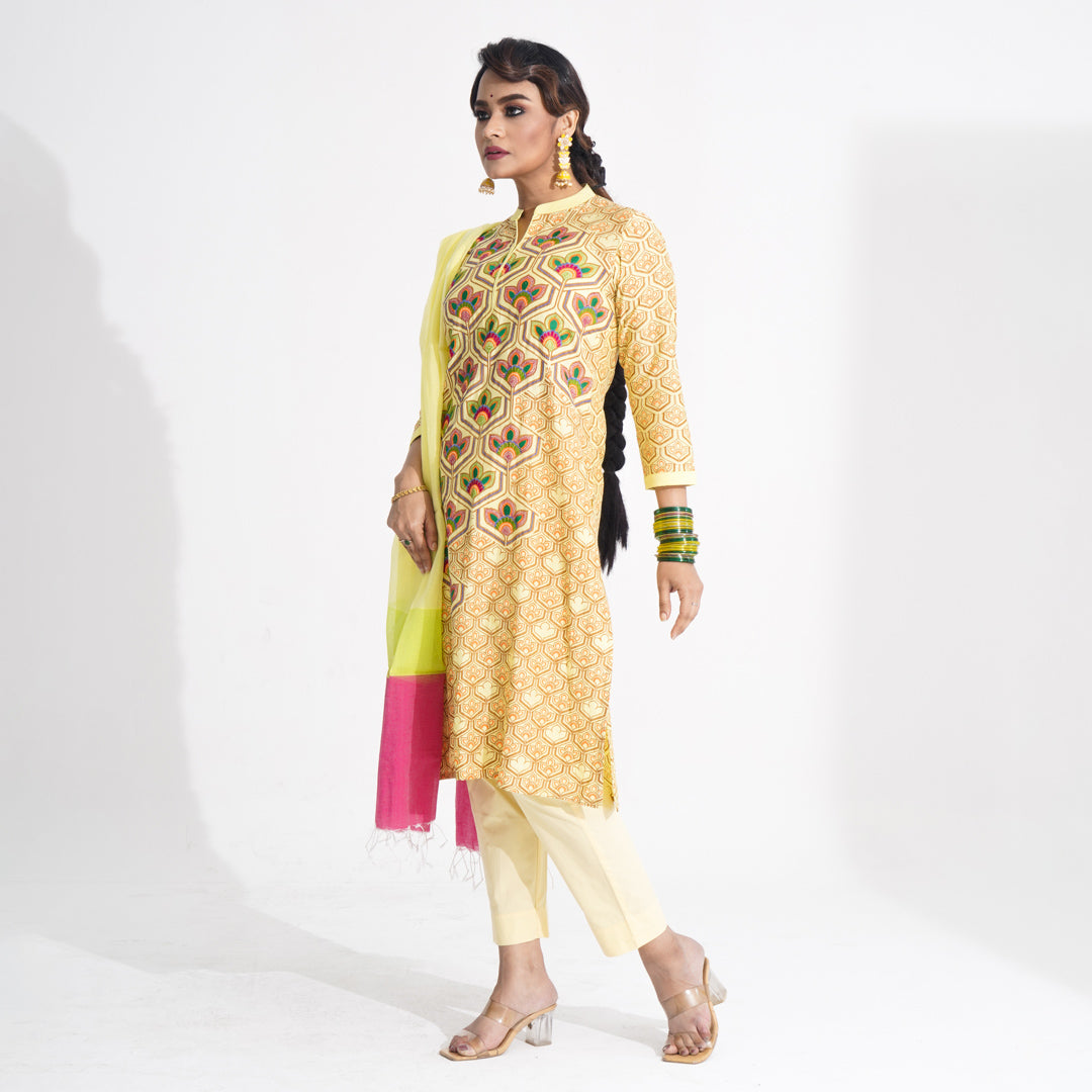 Women Yellow Ethnic Three Piece Set