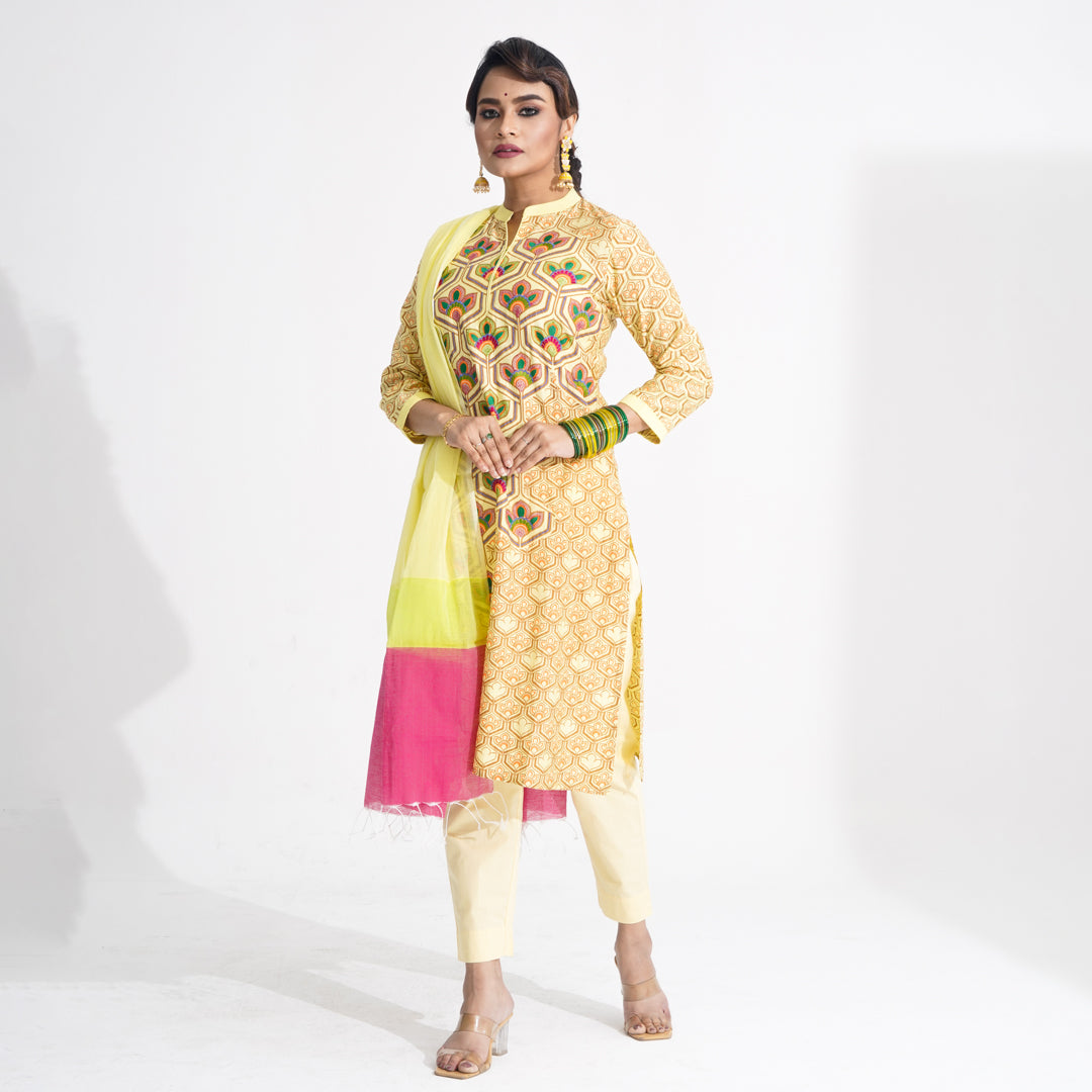 Women Yellow Ethnic Three Piece Set