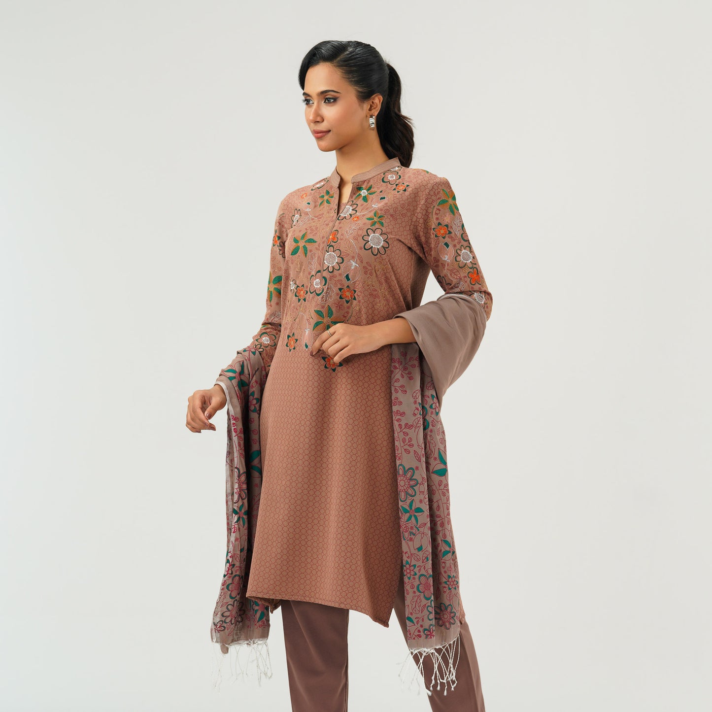 Womens Tan Embroidered 3-Piece Set