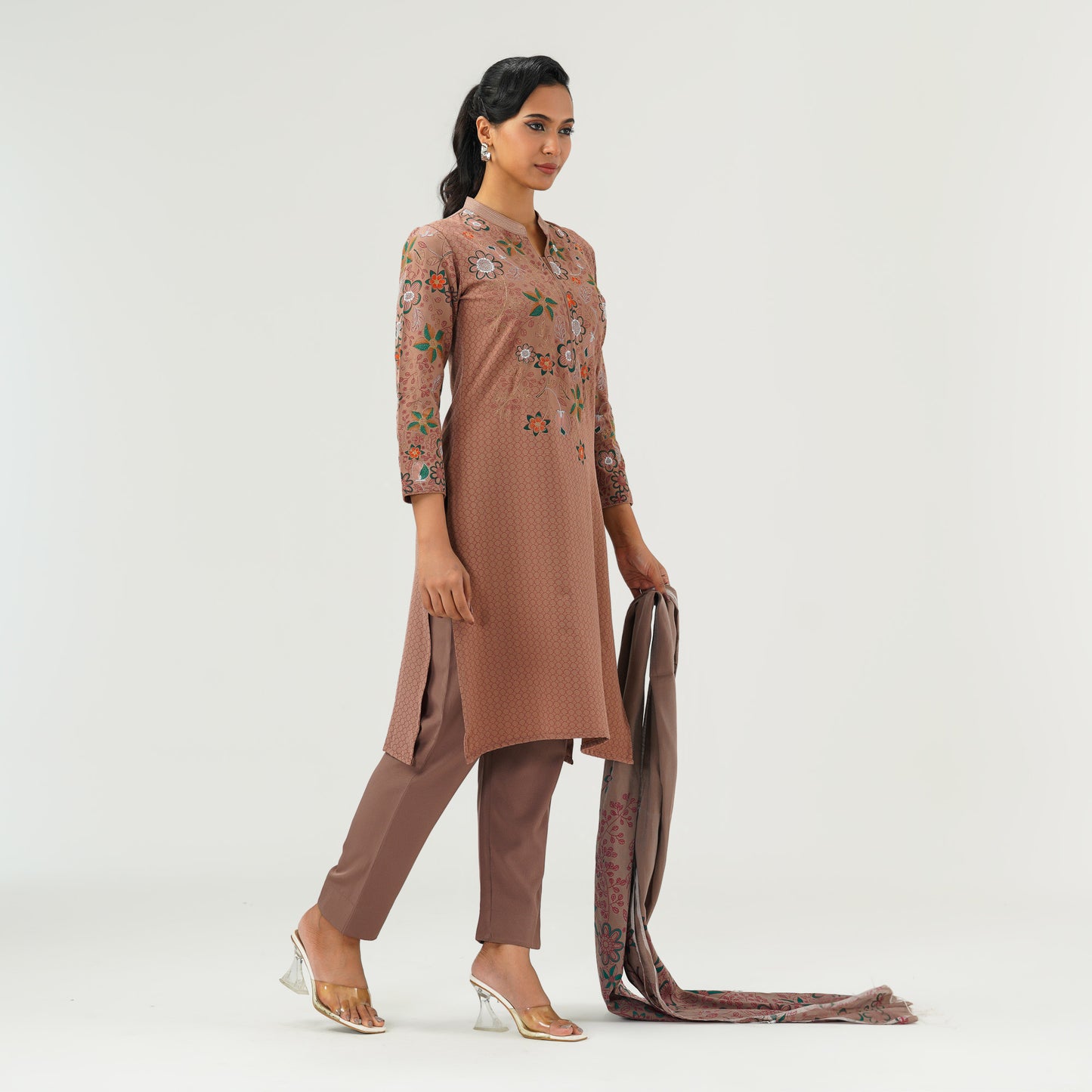 Womens Tan Embroidered 3-Piece Set