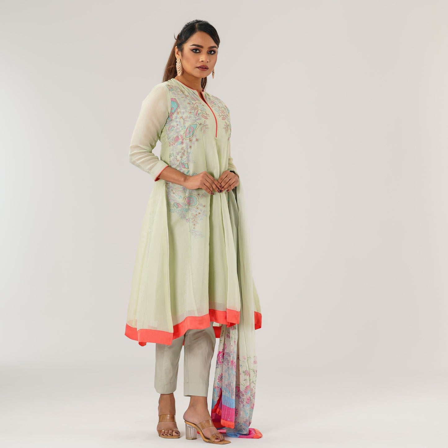 Womens Mint Anarkali 3-Piece Set