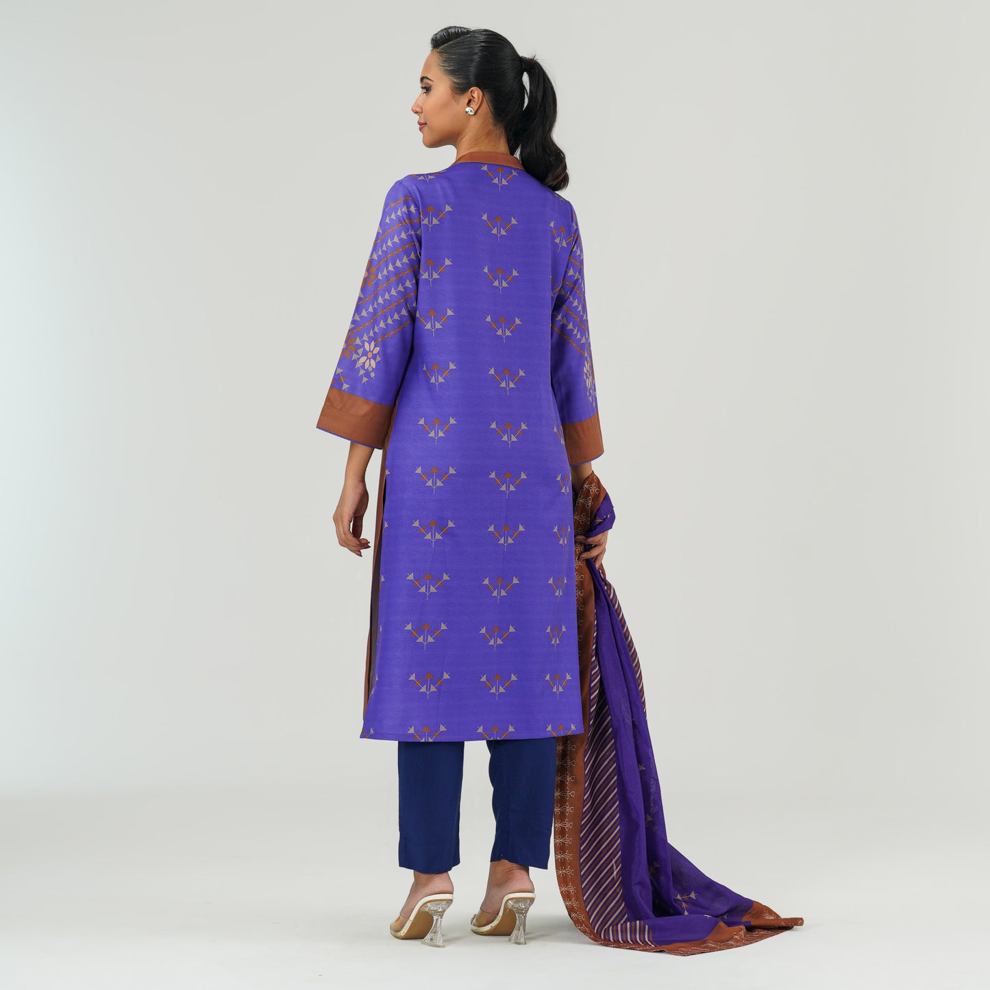 Womens Blue Embroidered Three Pieces Set