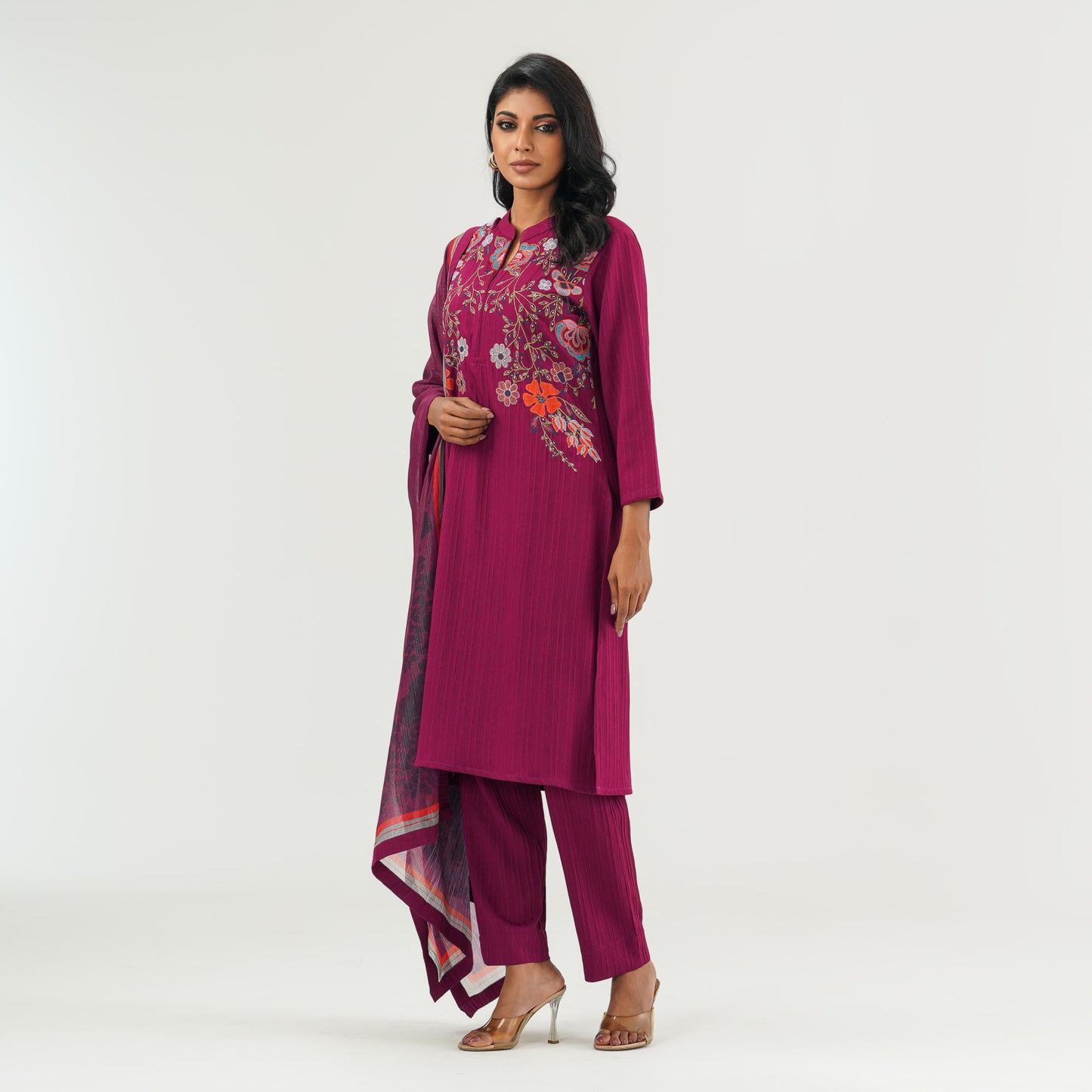 Womens Magenta Ethnic Three Piece Set