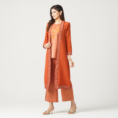 Women’s Orange Crinkle Cotton Three Piece Set
