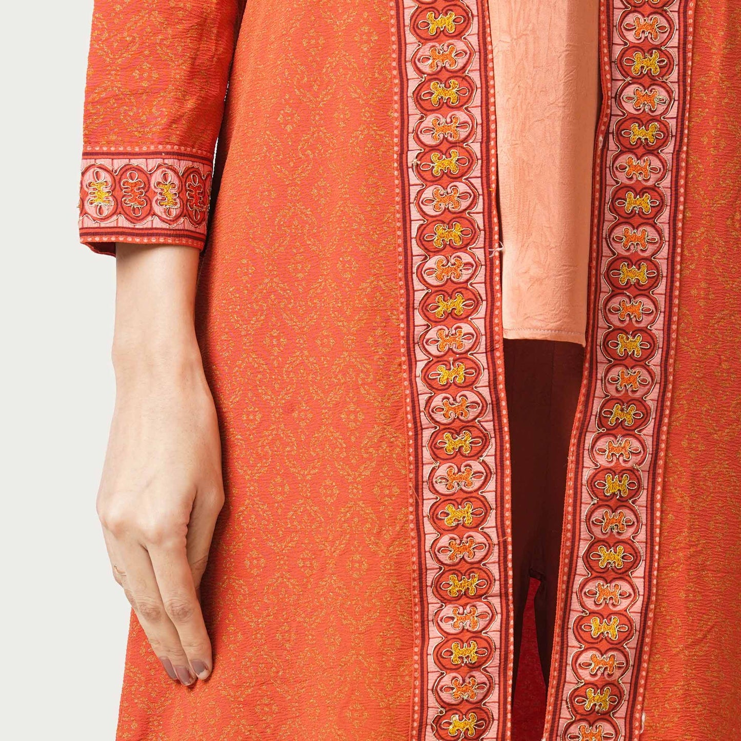 Women’s Orange Crinkle Cotton Three Piece Set