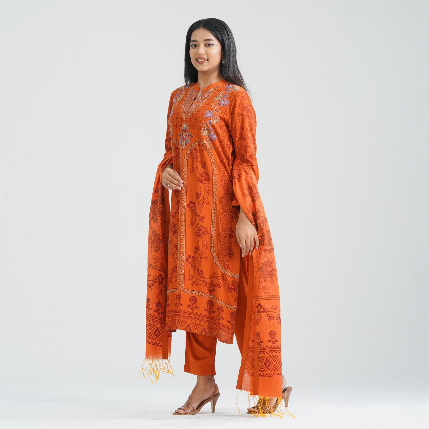 Women Orange Three Piece Set