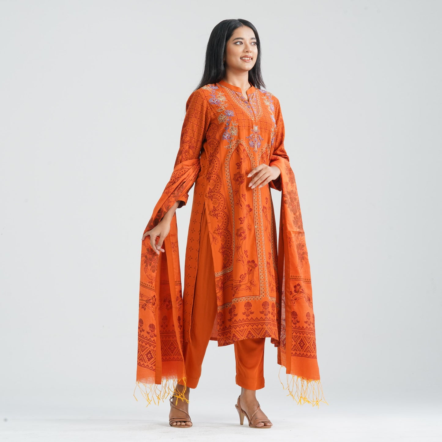 Women Orange Three Piece Set
