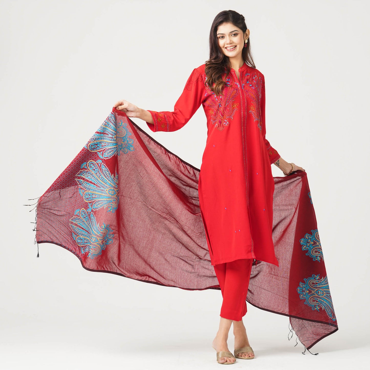 Women’s Viscose Embroidered Three-Piece Set