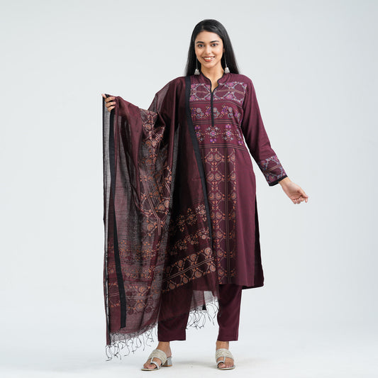 Women's Maroon Viscose Three Piece Set