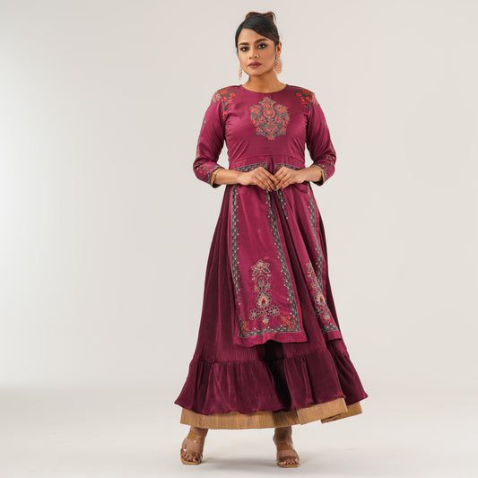 Womens Multicolor Sherwani Cut Gown