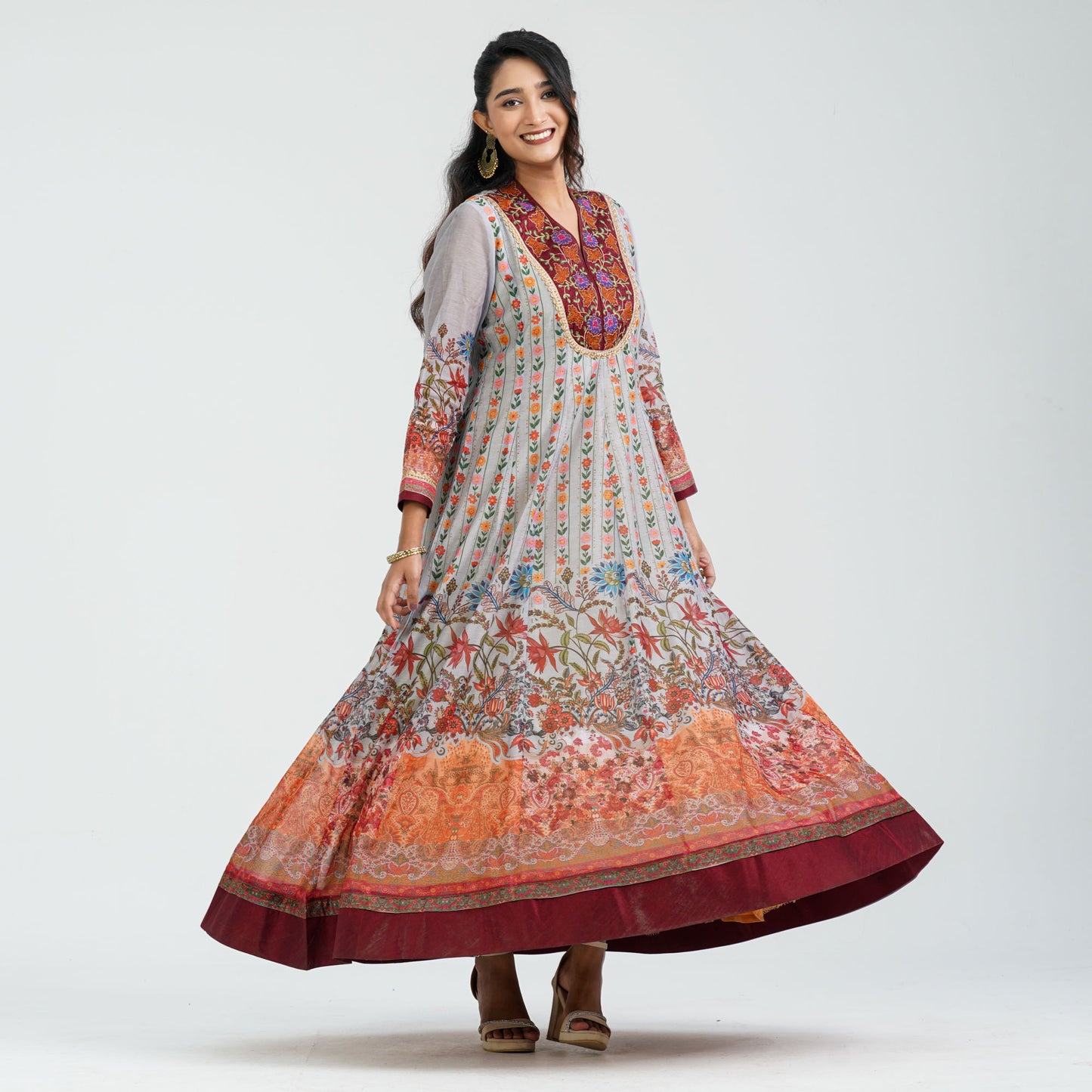 Women’s Floral Half Silk Gown