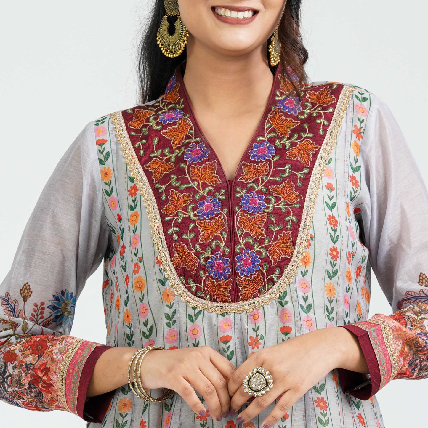 Women’s Floral Half Silk Gown