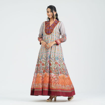 Women’s Floral Half Silk Gown