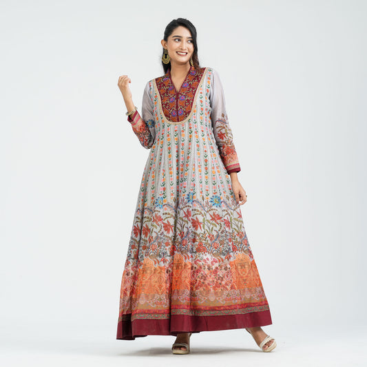 Women’s Floral Half Silk Gown