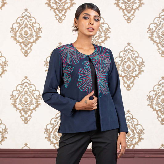 Womens Ethnic Jacket- Navy