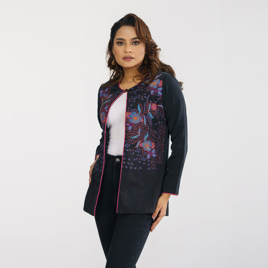 Womens Ethnic Embroidered Silk Jacket