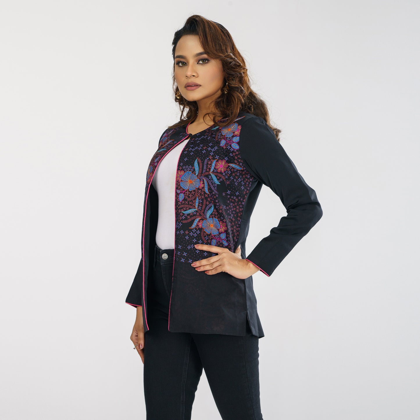 Womens Ethnic Embroidered Silk Jacket