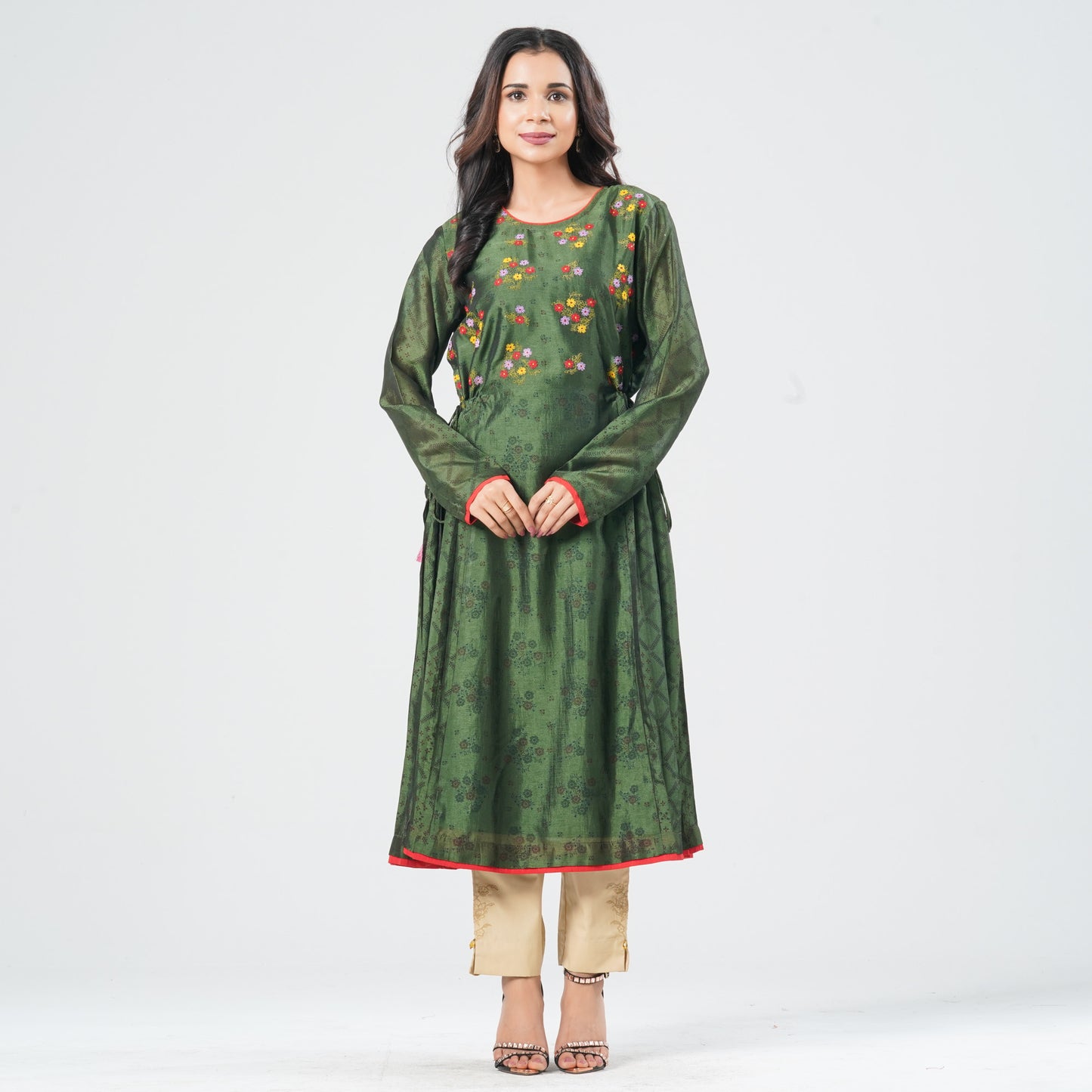 Women’s Green Embroidered  Kurti