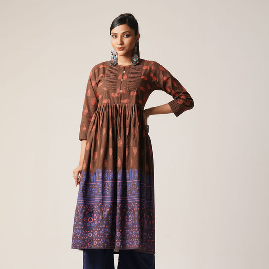 Womens Ethnic Average Kurti-Brown