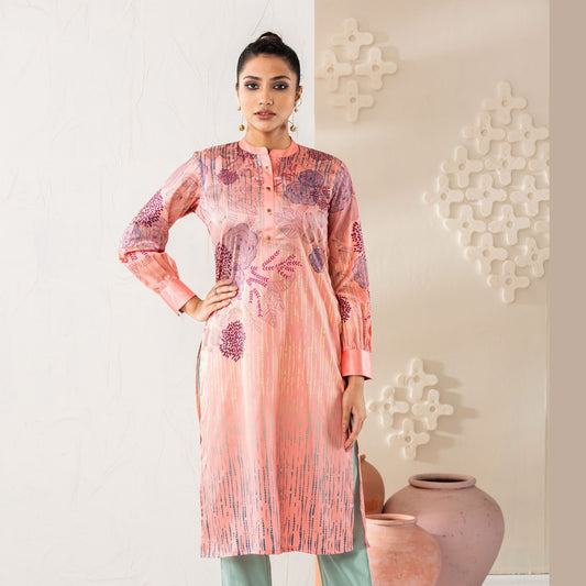 Women Peach Silk Kurti