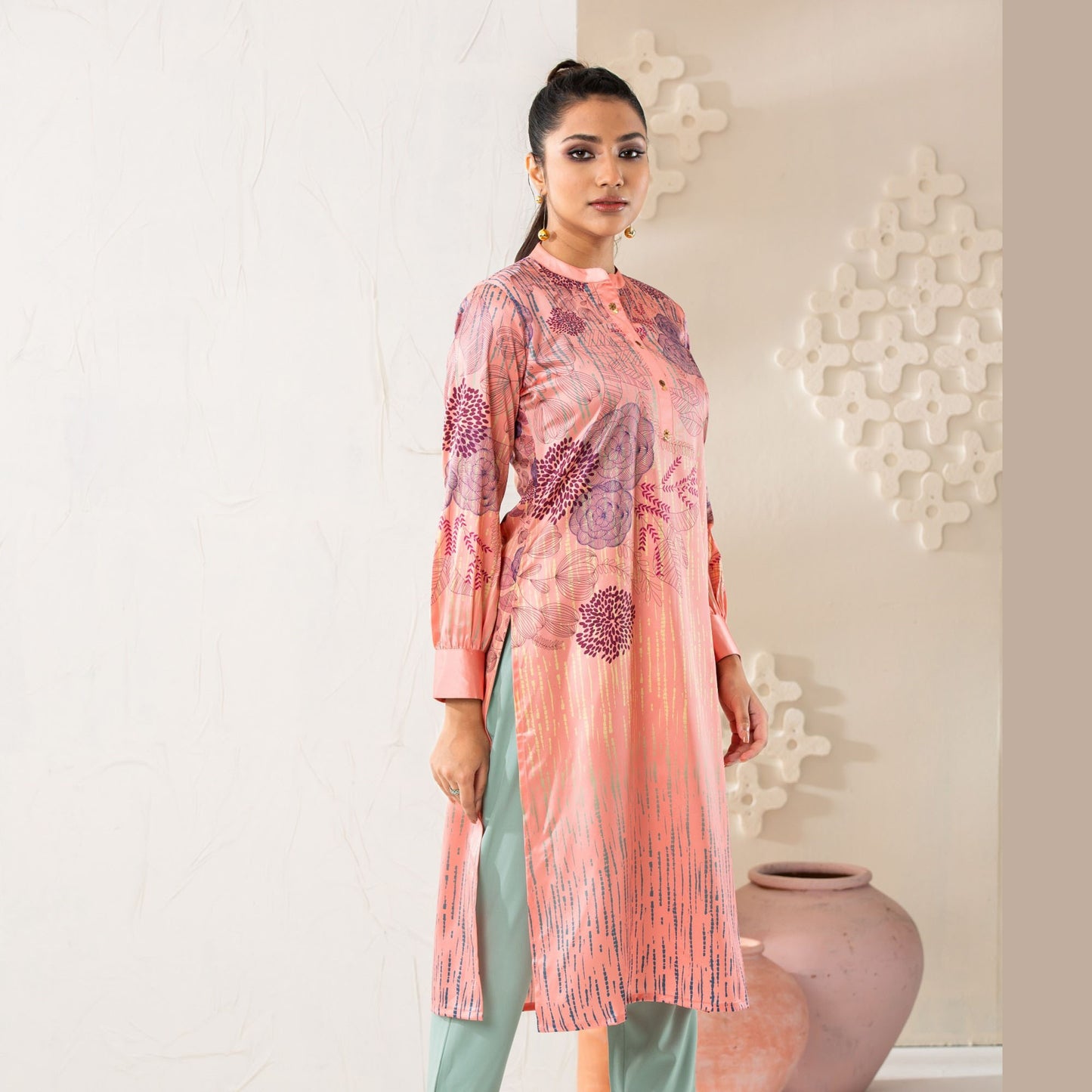 Women Peach Silk Kurti