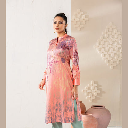 Women Peach Silk Kurti