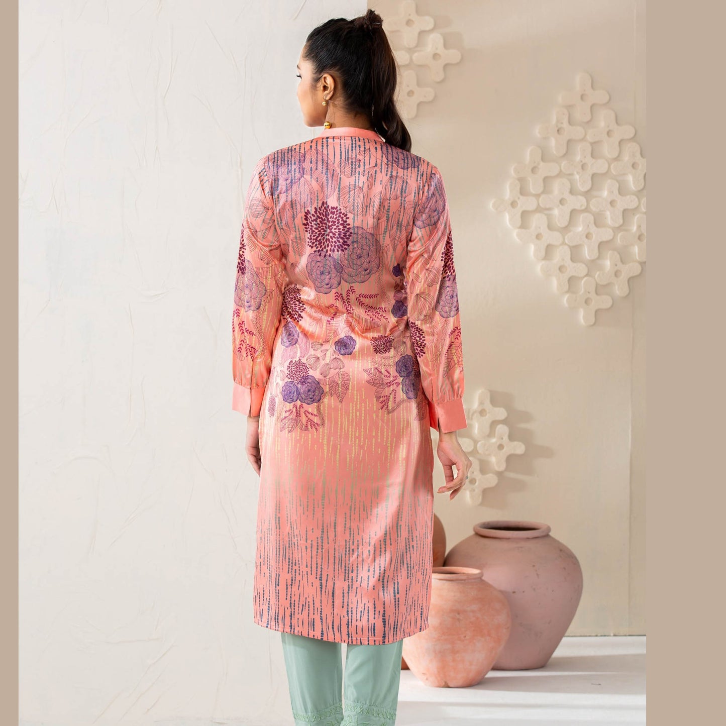 Women Peach Silk Kurti