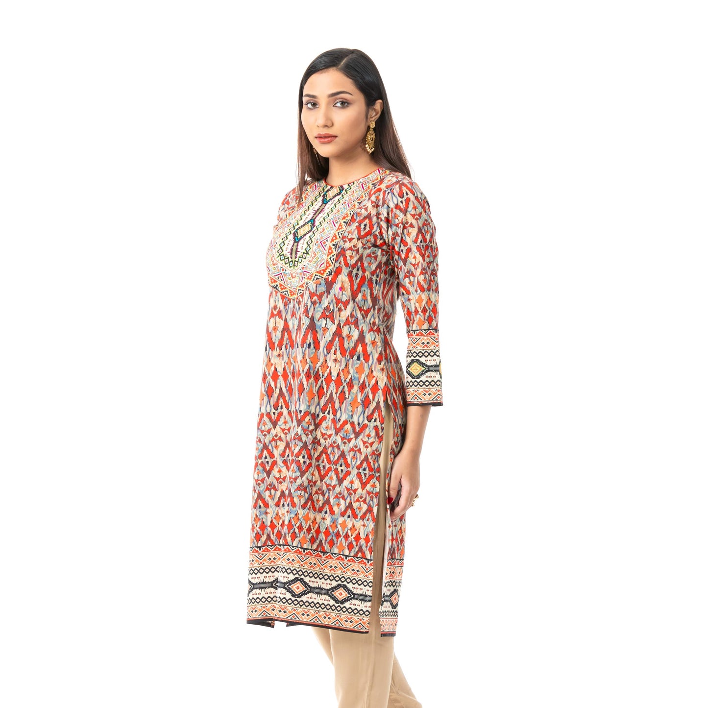 Womens Tan Printed Kurti