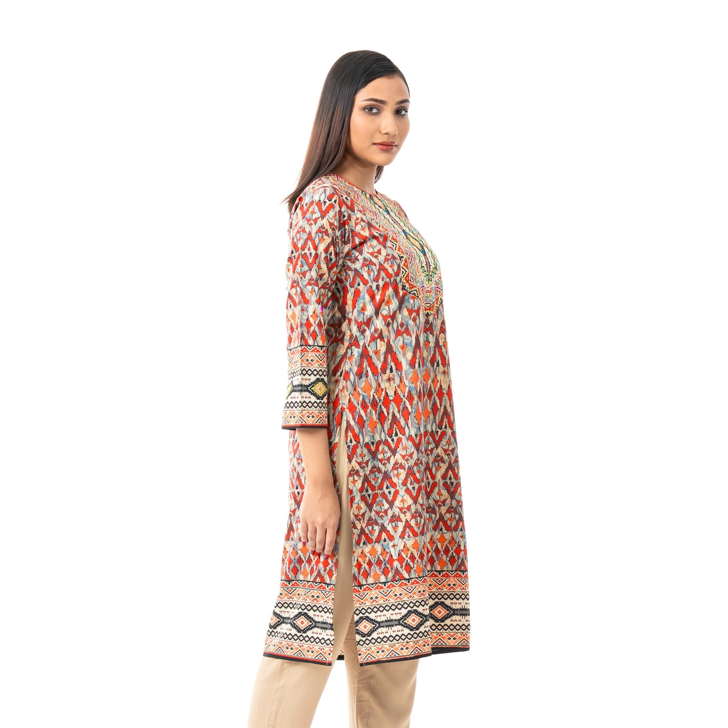 Womens Tan Printed Kurti