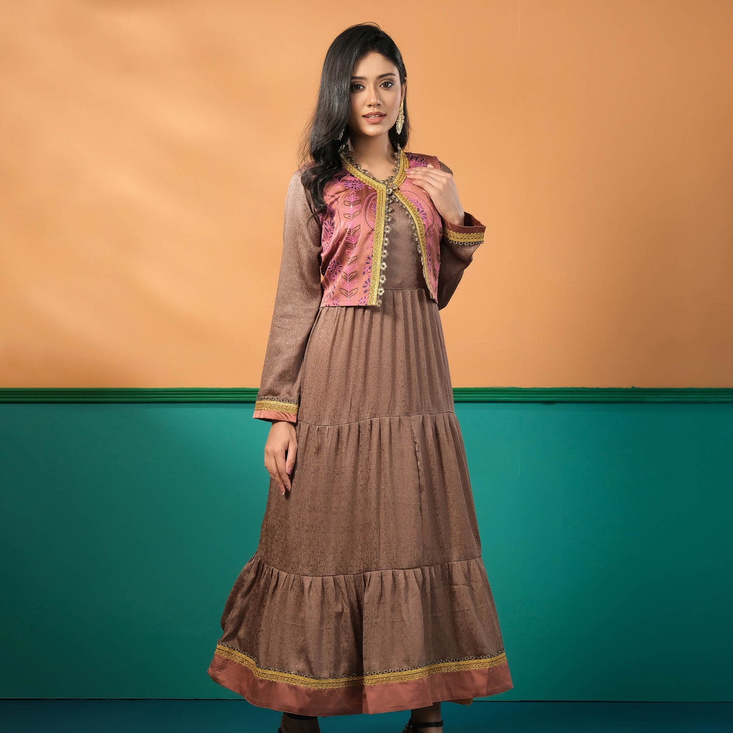 Womens Ethnic Kurti-Brown