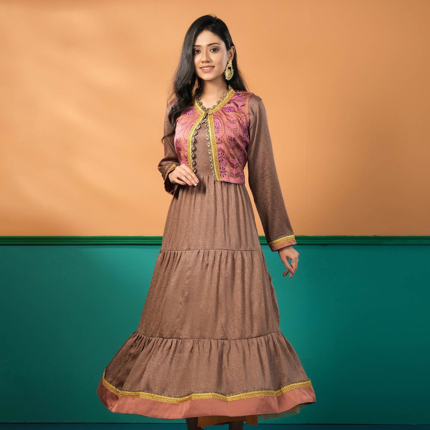 Womens Ethnic Kurti-Brown