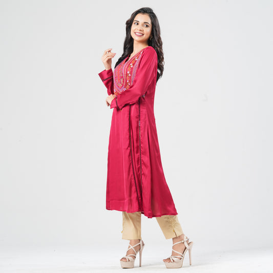 Women’s Maroon Silk Kurti