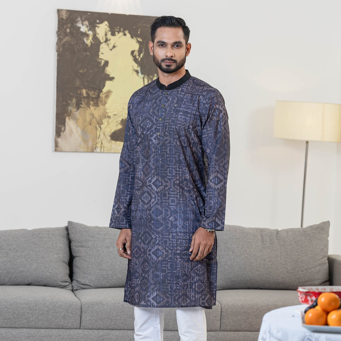 Men's Black Digital Panjabi