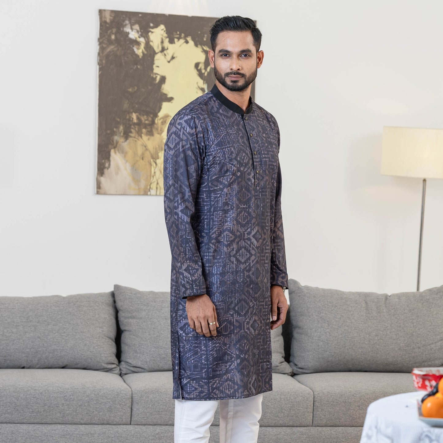 Men's Black Digital Panjabi