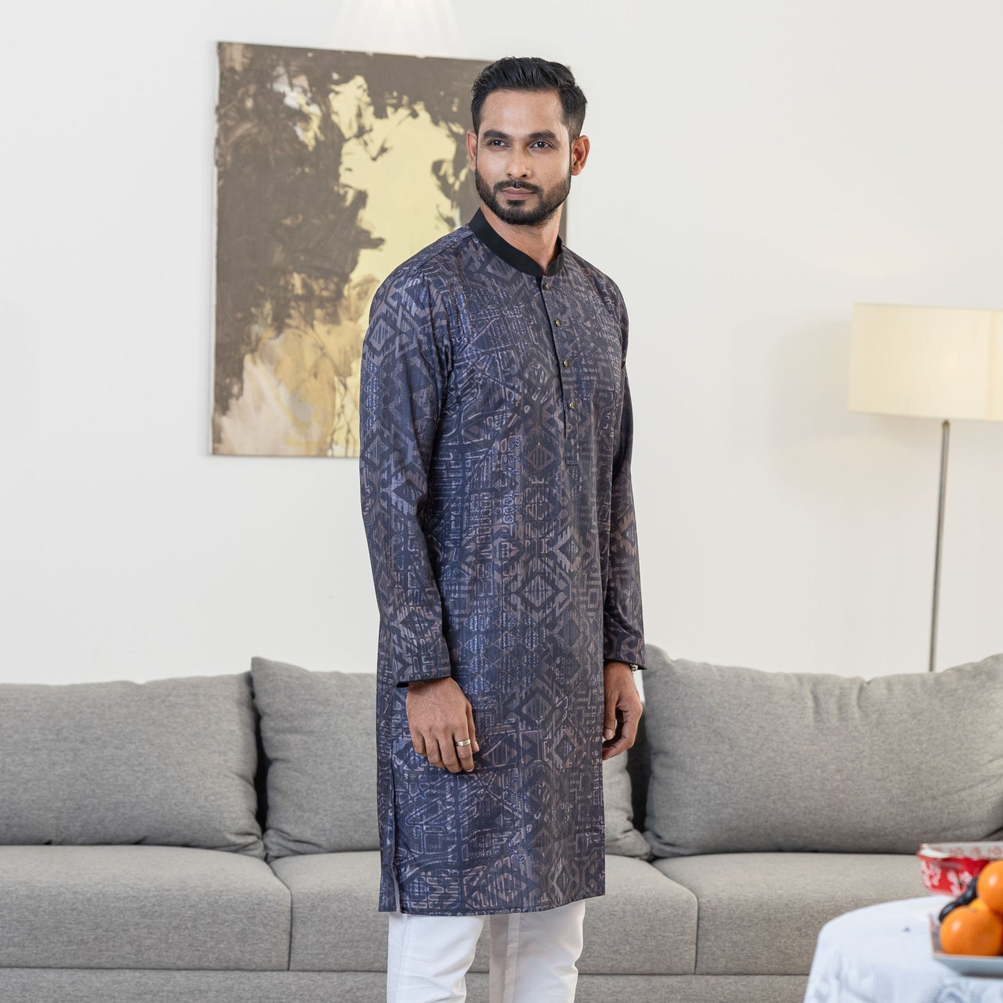 Men's Black Digital Panjabi