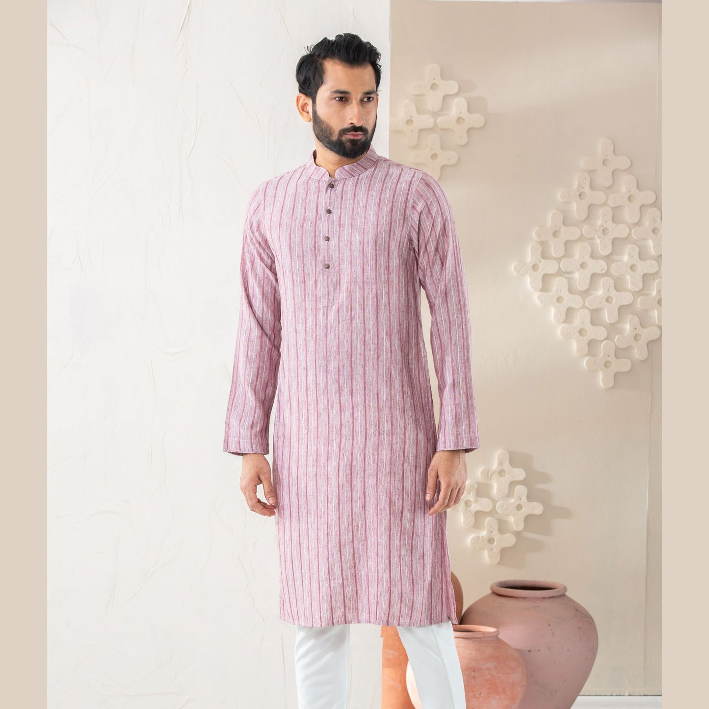 Mens Mauve Cotton Panjabi