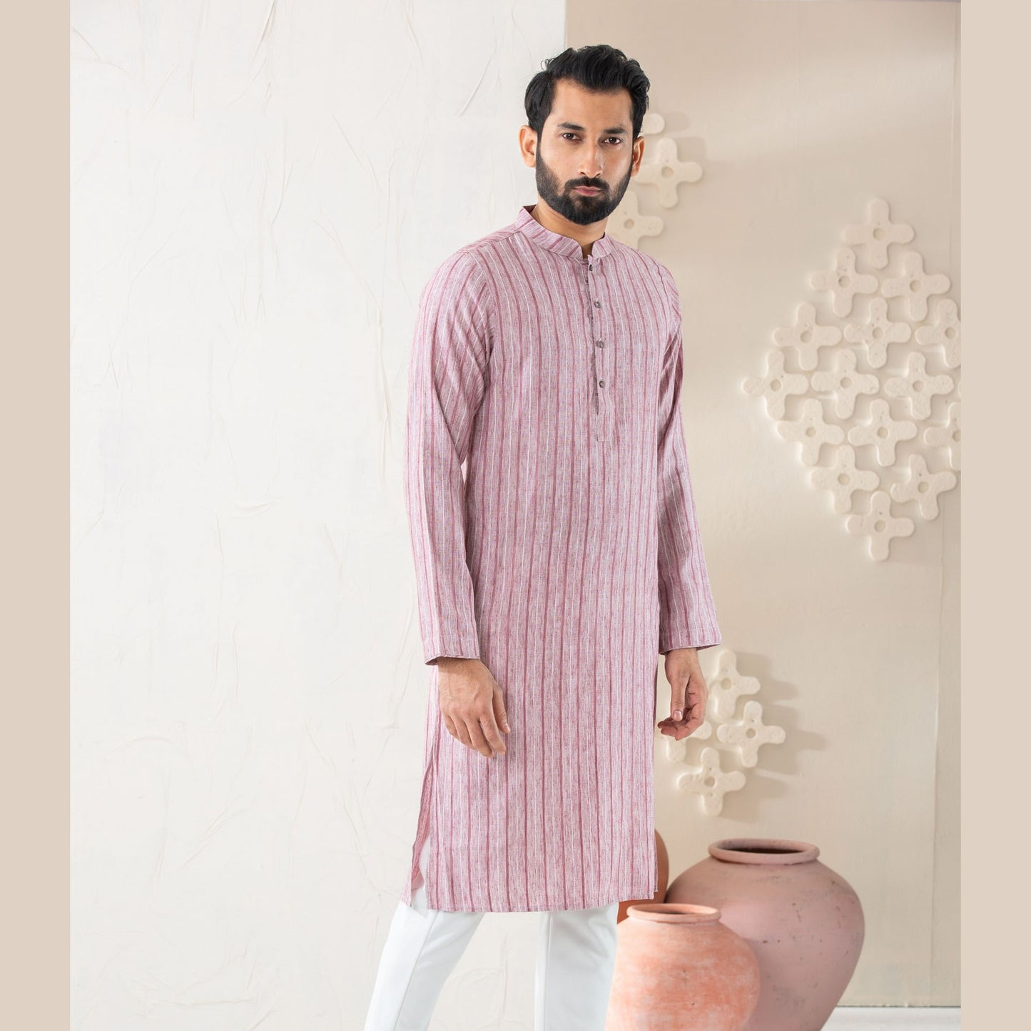 Mens Mauve Cotton Panjabi