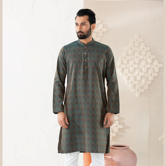 Mens Chocolate Printed Panjabi