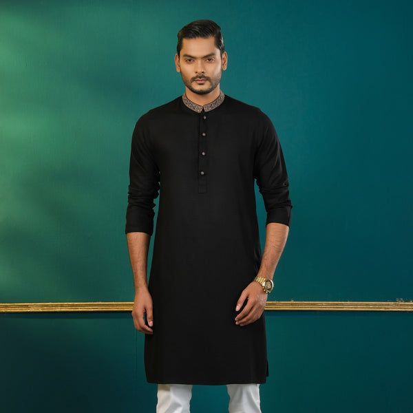 MENS EMBROIDERY PANJABI-BLACK