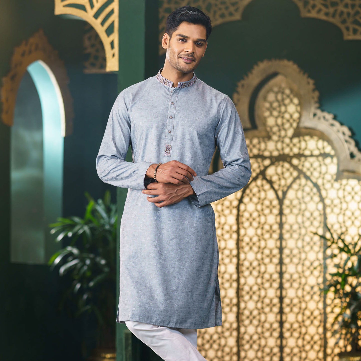 MENS EMBROIDERY PANJABI-ASH