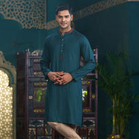 Mens Bottle Green  Embroidery Panjabi