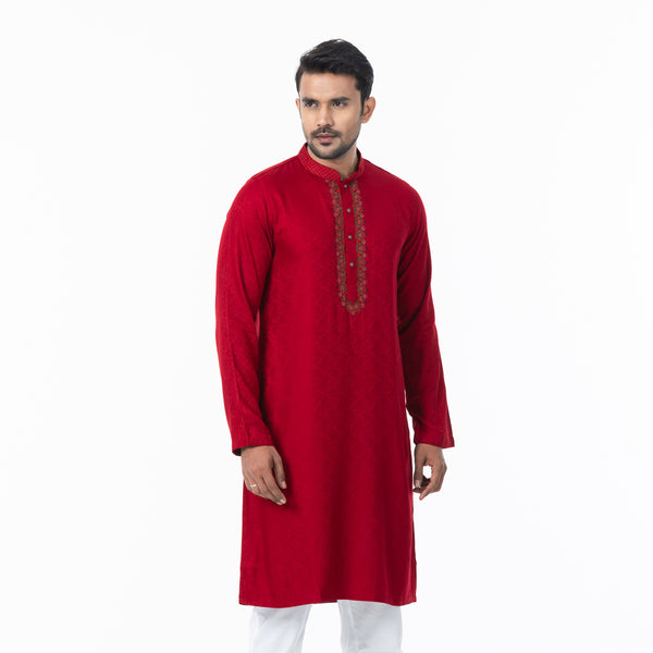 Mens Maroon Embroidered Panjabi