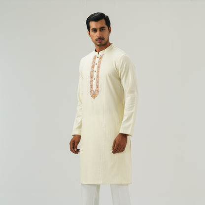 Mens Off White Embroidered Panjabi