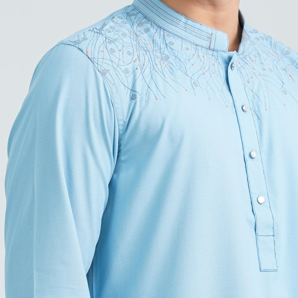 Men’s Sky Blue Embroidered Panjabi