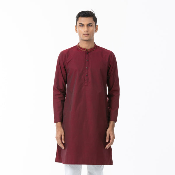 Mens Maroon Panjabi With Karchupi Work