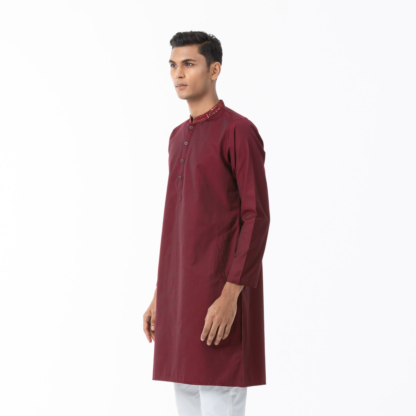 Mens Maroon Panjabi With Karchupi Work