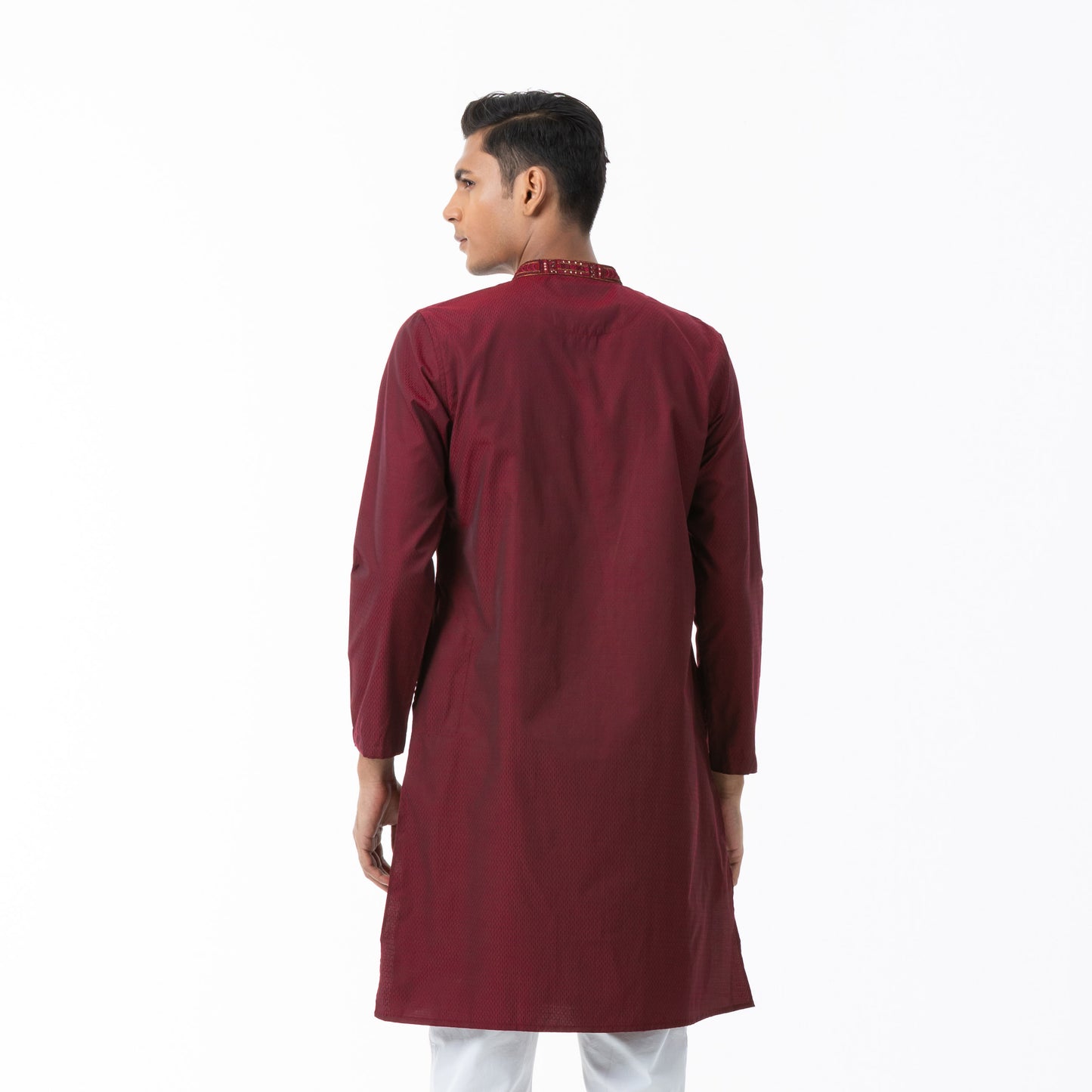 Mens Maroon Panjabi With Karchupi Work